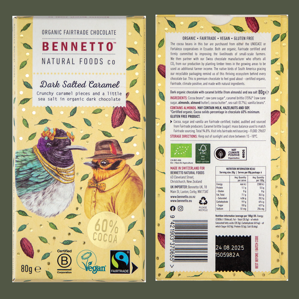 BENNETTO Organic Salted Caramel Chocolate 80g